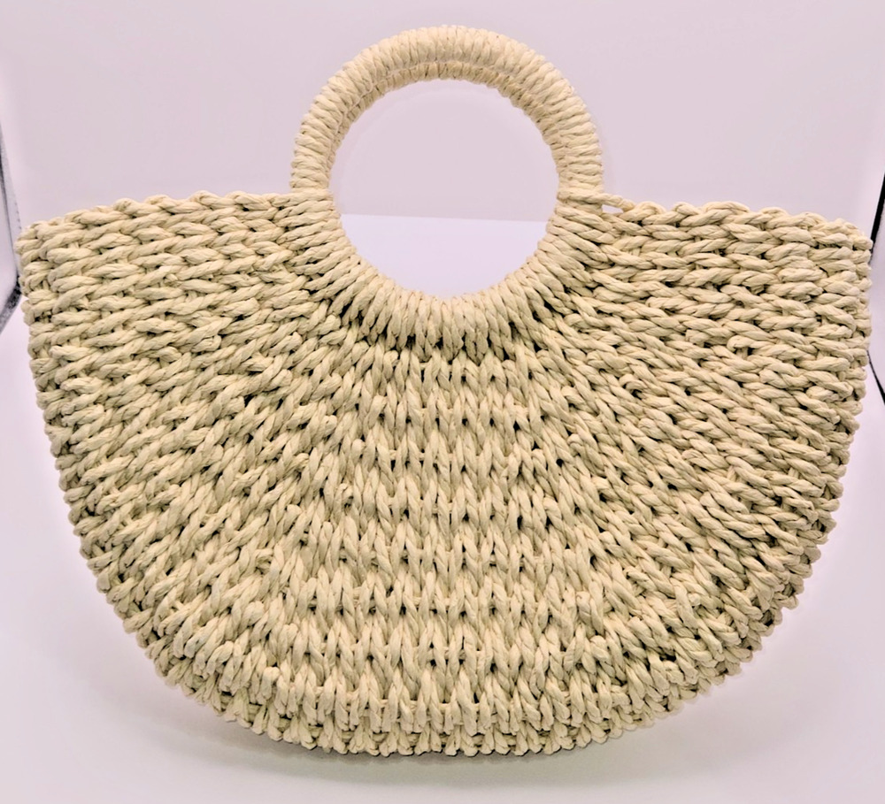 Women’s Straw Woven Handbag Round Handle Beach Tote Bag Summer Boho Purse